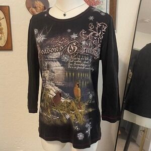 Grunge Christmas Blue Canyon‎ Script Cardinal Shirt